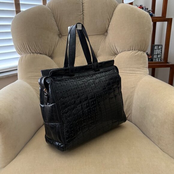 VTG Auth DONNA ELISSA Italy Genuine Crocodile Black Perforated Satchel Tote Bag - Picture 2 of 7